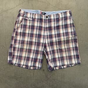 Chaps Plaid Shorts Mens 42 Blue Red Cotton Flat Front Casual